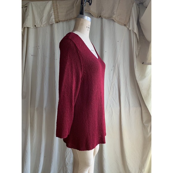 Eileen Fisher Knit Sweater Top Sz XL Cranberry Red Linen Blend Stretch V Neck - Picture 3 of 6